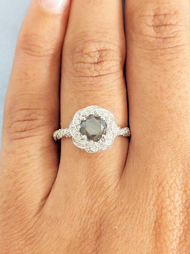 Halo Salt and Pepper Diamond Engagement Ring