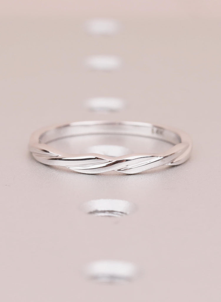 Dainty 14K White Gold Twisted Wedding Band, Unique Infinity Twist Stacking Ring for Women, Minimalist Matching Bridal Anniversary Ring Gift image #3