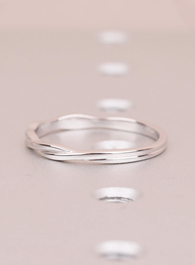 Dainty 14K White Gold Twisted Wedding Band, Unique Infinity Twist Stacking Ring for Women, Minimalist Matching Bridal Anniversary Ring Gift image #5