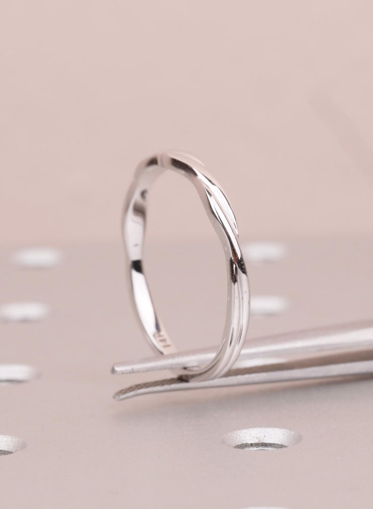 Dainty 14K White Gold Twisted Wedding Band, Unique Infinity Twist Stacking Ring for Women, Minimalist Matching Bridal Anniversary Ring Gift image #11