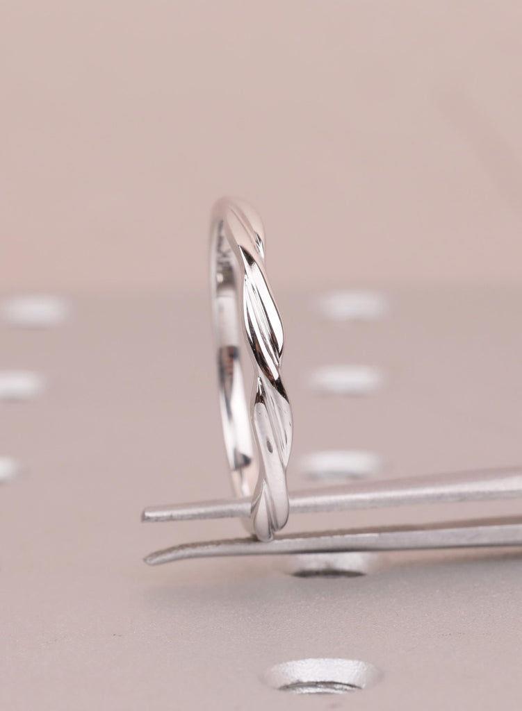 Dainty 14K White Gold Twisted Wedding Band, Unique Infinity Twist Stacking Ring for Women, Minimalist Matching Bridal Anniversary Ring Gift image #7