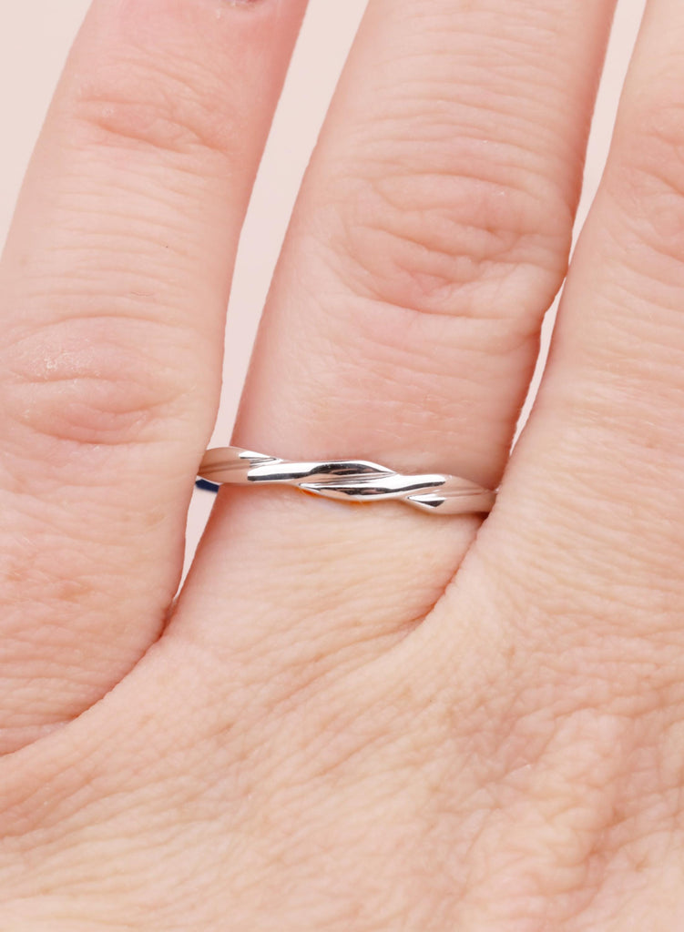 Dainty 14K White Gold Twisted Wedding Band, Unique Infinity Twist Stacking Ring for Women, Minimalist Matching Bridal Anniversary Ring Gift image #12