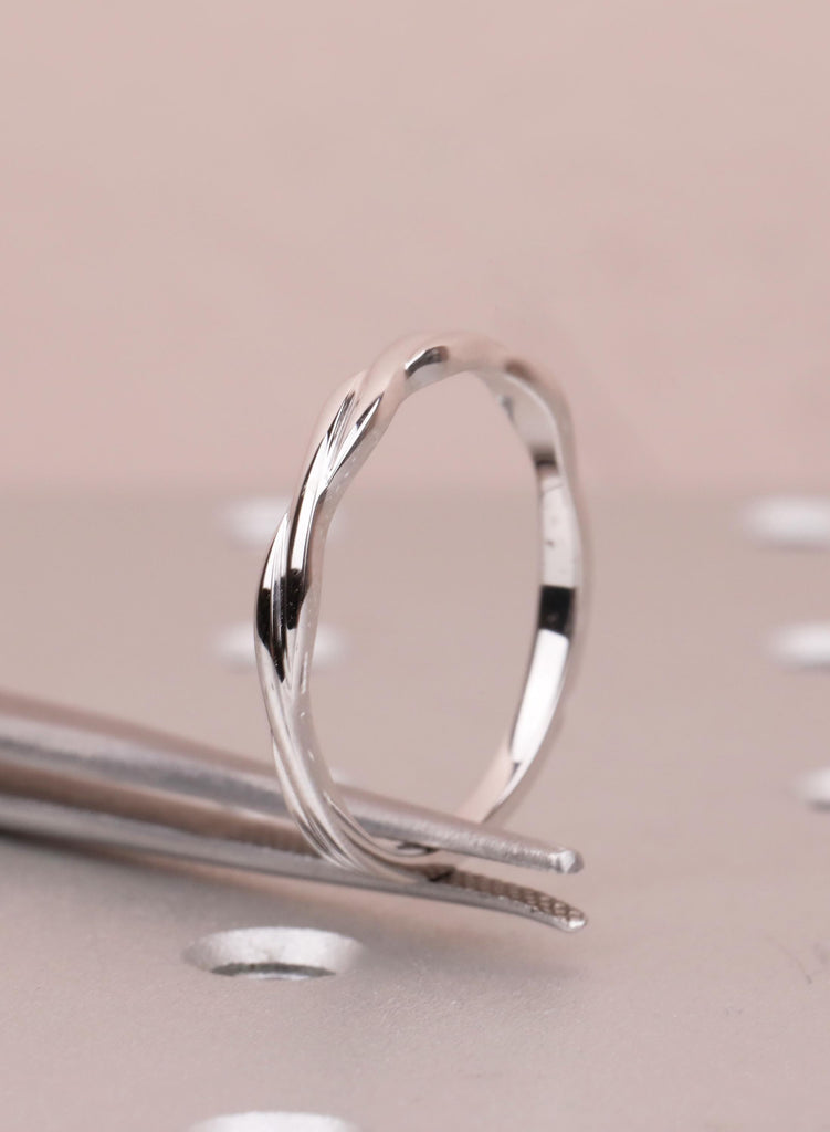 Dainty 14K White Gold Twisted Wedding Band, Unique Infinity Twist Stacking Ring for Women, Minimalist Matching Bridal Anniversary Ring Gift image #10