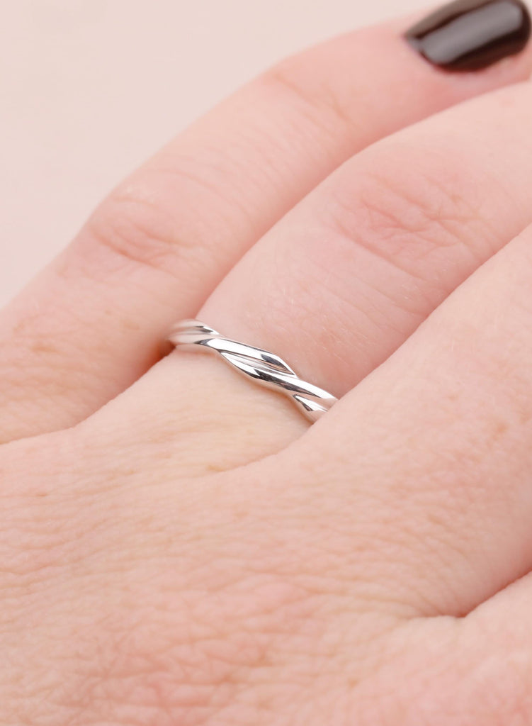 Dainty 14K White Gold Twisted Wedding Band, Unique Infinity Twist Stacking Ring for Women, Minimalist Matching Bridal Anniversary Ring Gift image #13