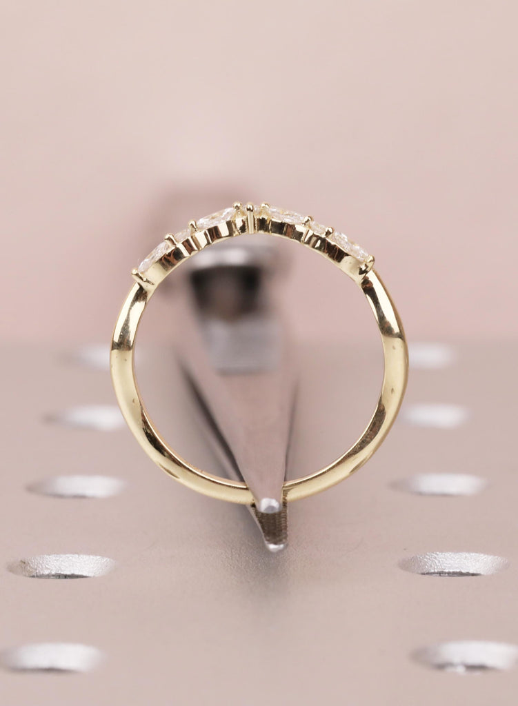 Curved 14K Gold Wedding Band with Marquise and Round Diamond, Dainty Stacking Ring for Women, Unique Matching Bridal Ring, Best Friend Rings image #12