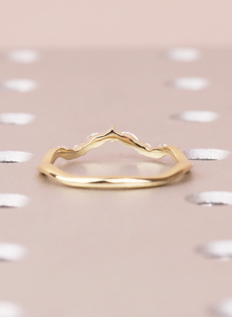Diamond Wedding Band, Curved 14K Yellow Gold Matching Rings, Engraved Promise Ring image #10