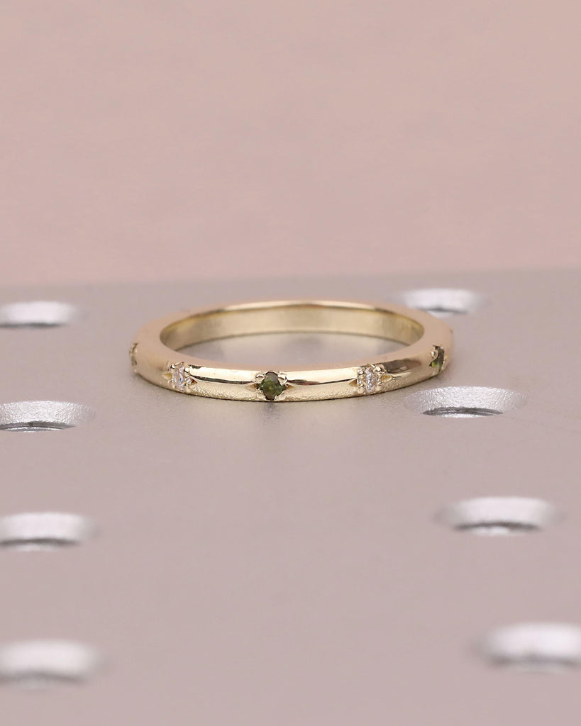 Tourmaline & Diamond Wedding Bands for Women | 14k Gold Unique Wedding Rings | Starburst Ring Celestial Jewelry | Anniversary Gift image #7