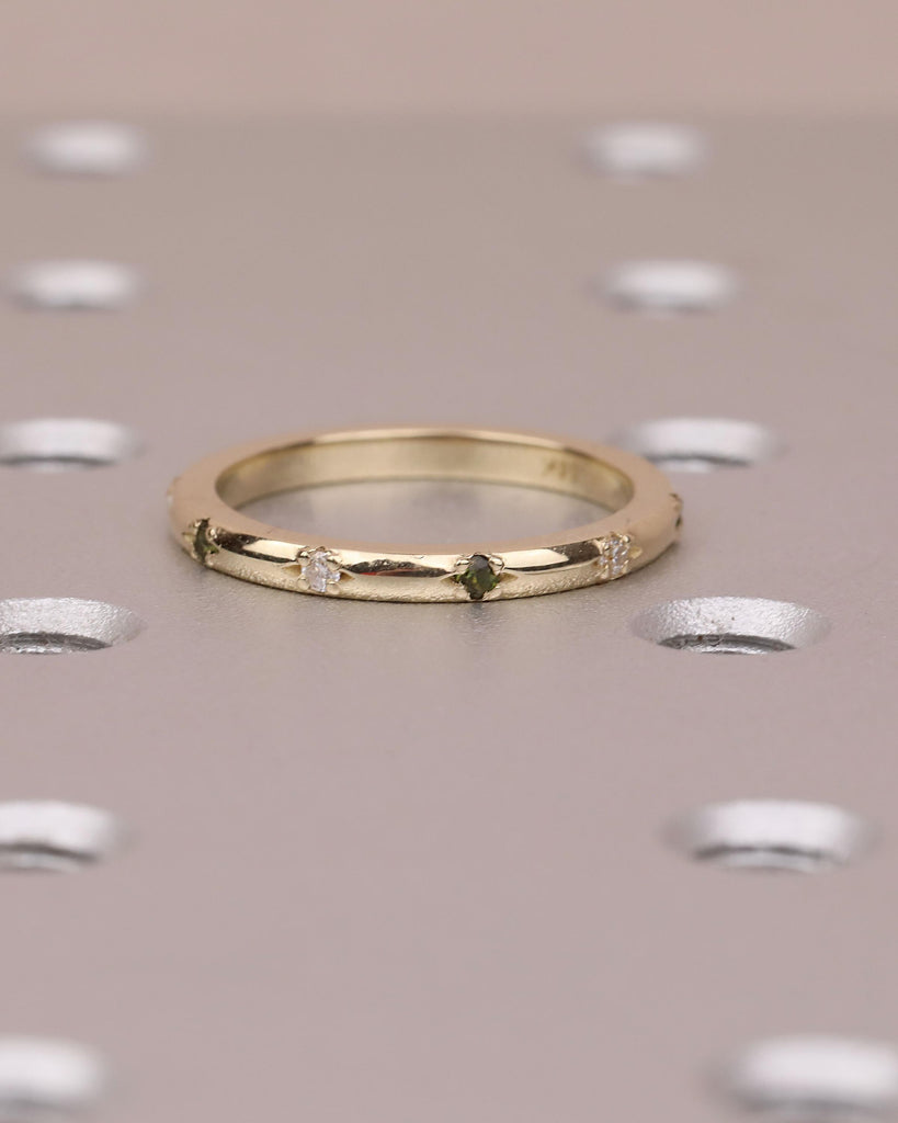 Tourmaline & Diamond Wedding Bands for Women | 14k Gold Unique Wedding Rings | Starburst Ring Celestial Jewelry | Anniversary Gift image #8