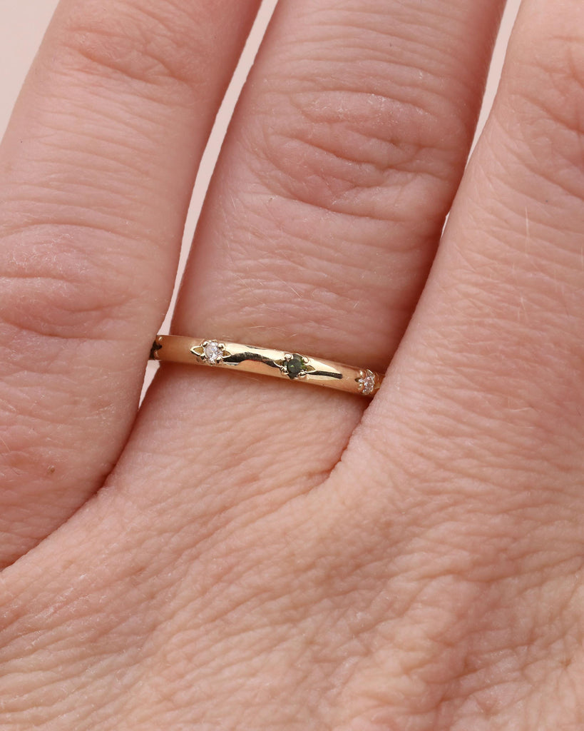 Tourmaline & Diamond Wedding Bands for Women | 14k Gold Unique Wedding Rings | Starburst Ring Celestial Jewelry | Anniversary Gift image #2