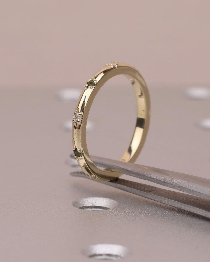 Tourmaline & Diamond Wedding Bands for Women | 14k Gold Unique Wedding Rings | Starburst Ring Celestial Jewelry | Anniversary Gift image #4