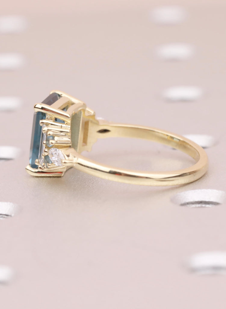 Blue Emerald Cut Engagement Ring, London Blue Natural Topaz Gemstone Ring, Baguette Marquise Ring For Woman, December Birthstone Jewelry image #5