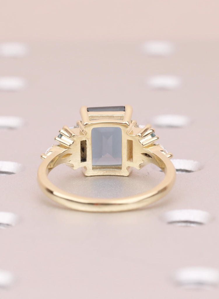 Blue Emerald Cut Engagement Ring, London Blue Natural Topaz Gemstone Ring, Baguette Marquise Ring For Woman, December Birthstone Jewelry image #4