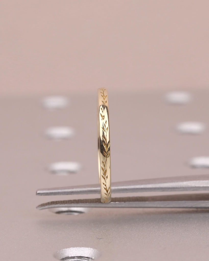 14K/18K Solid Gold Dainty Olive Leaf Ring | Nature Inspired Wedding Ring for Women | Thin Wedding Band Stacking Ring image #5