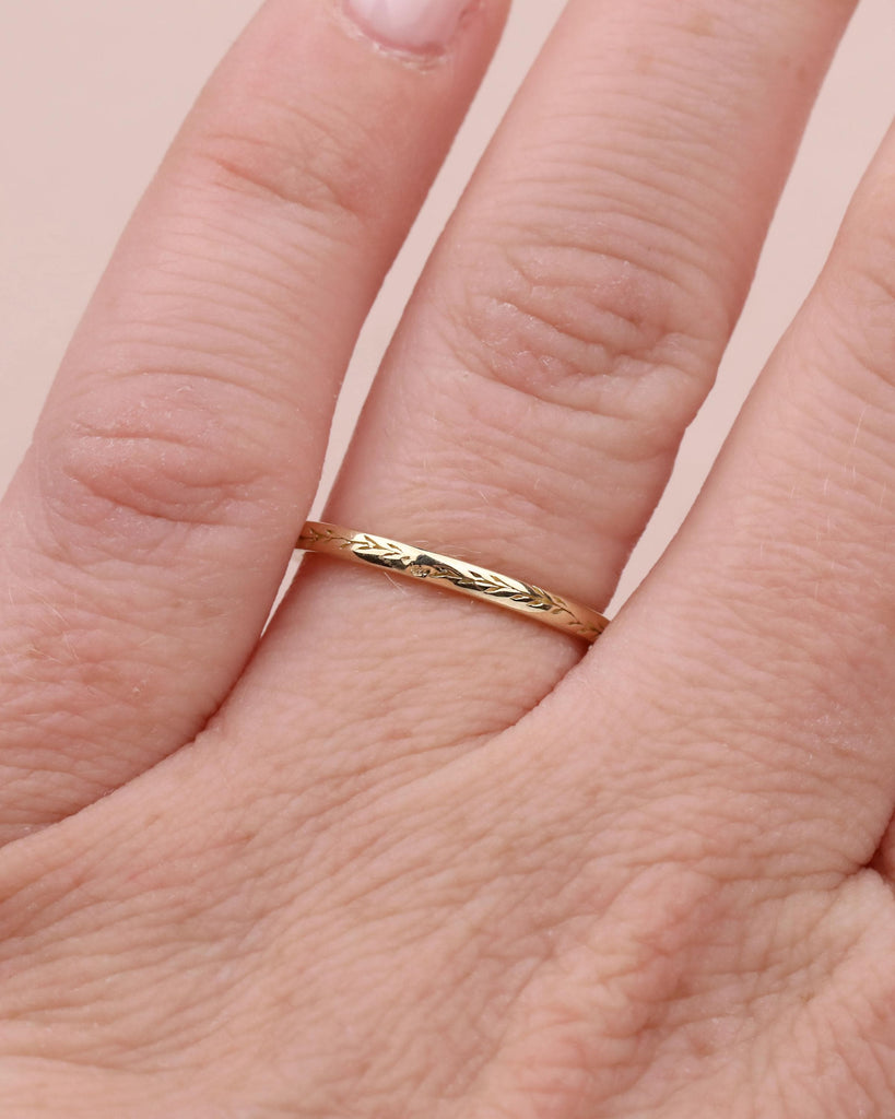 14K/18K Solid Gold Dainty Olive Leaf Ring | Nature Inspired Wedding Ring for Women | Thin Wedding Band Stacking Ring image #2