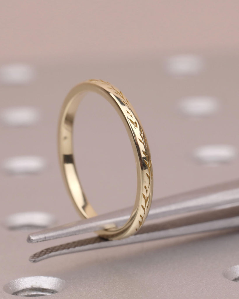 14K/18K Solid Gold Dainty Olive Leaf Ring | Nature Inspired Wedding Ring for Women | Thin Wedding Band Stacking Ring image #7