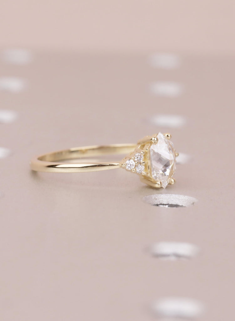 Lab Grown Hexagon Diamond Engagement Ring, 14K Yellow Gold Cluster Wedding Ring, Anniversary Gift image #4