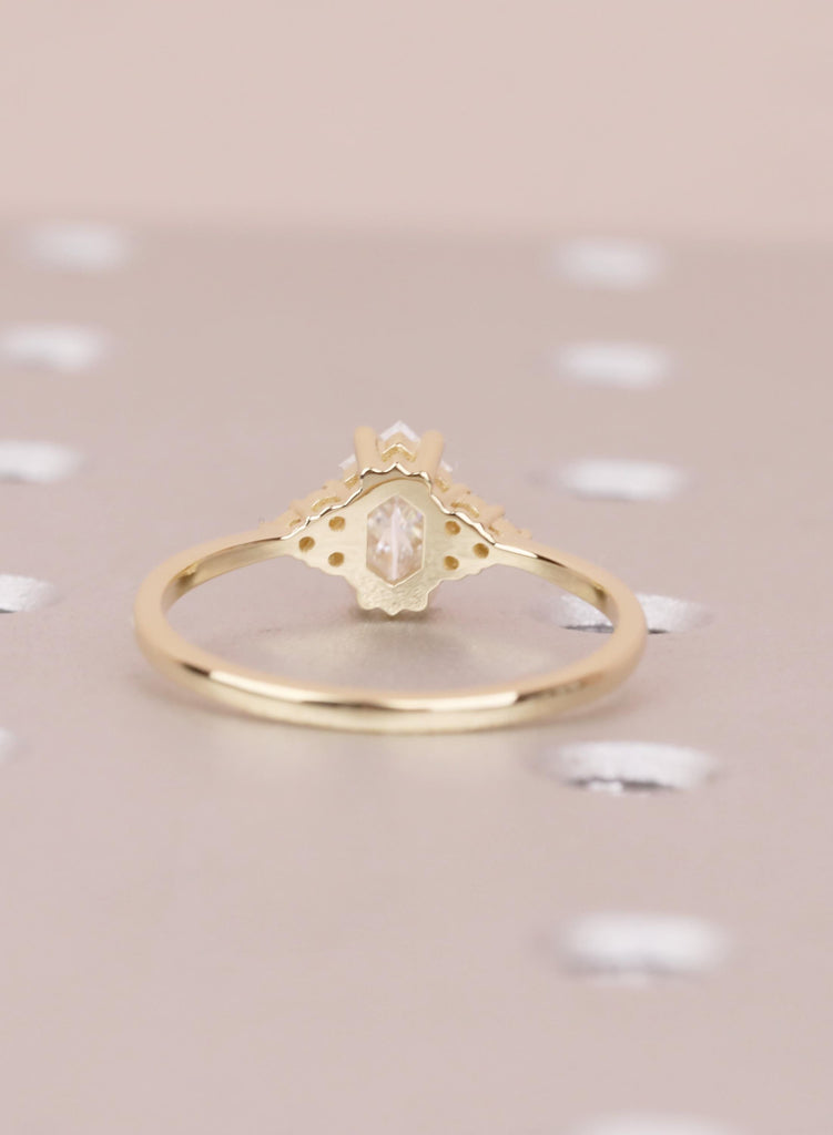 Lab Grown Hexagon Diamond Engagement Ring, 14K Yellow Gold Cluster Wedding Ring, Anniversary Gift image #6