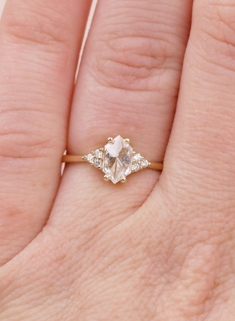 Lab Grown Hexagon Diamond Engagement Ring, 14K Yellow Gold Cluster Wedding Ring, Anniversary Gift image #14