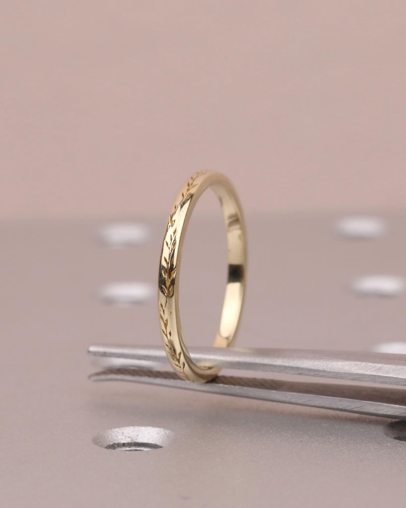 14K/18K Solid Gold Dainty Olive Leaf Ring | Nature Inspired Wedding Ring for Women | Thin Wedding Band Stacking Ring image #1