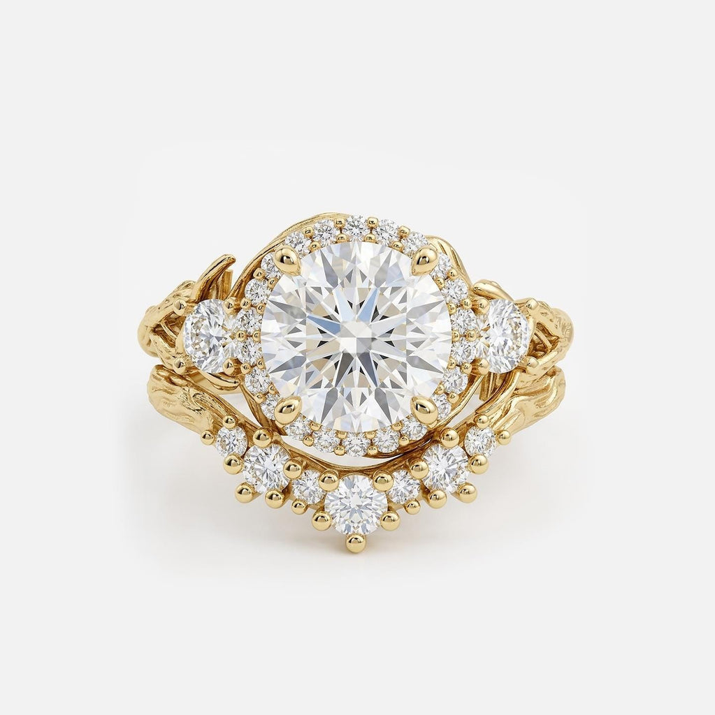 Lab Created Diamond Halo Ring | Nature Engagement and Wedding Ring Sets for Women | Gold Promise Ring Anniversary Gift image #5