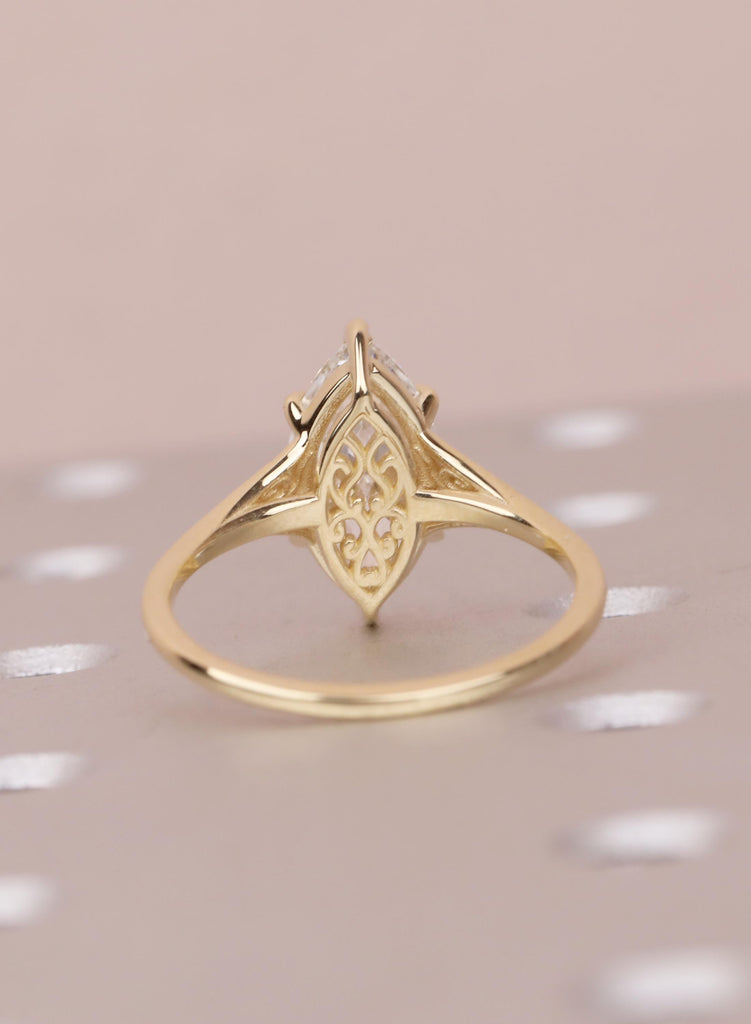 Vintage Lab Diamond Marquise Cut Victorian Filigree Ring, 14K Solid Gold Heirloom Proposal Ring, Custom Women's Wedding Anniversary Ring image #8