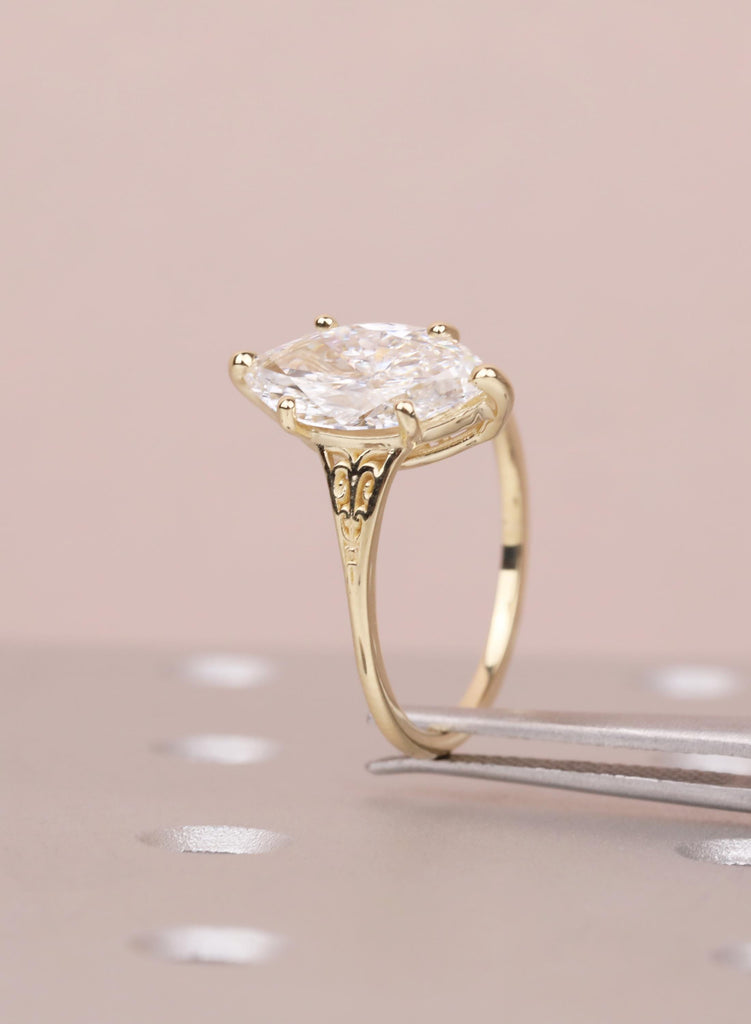 Vintage Lab Diamond Marquise Cut Victorian Filigree Ring, 14K Solid Gold Heirloom Proposal Ring, Custom Women's Wedding Anniversary Ring image #10