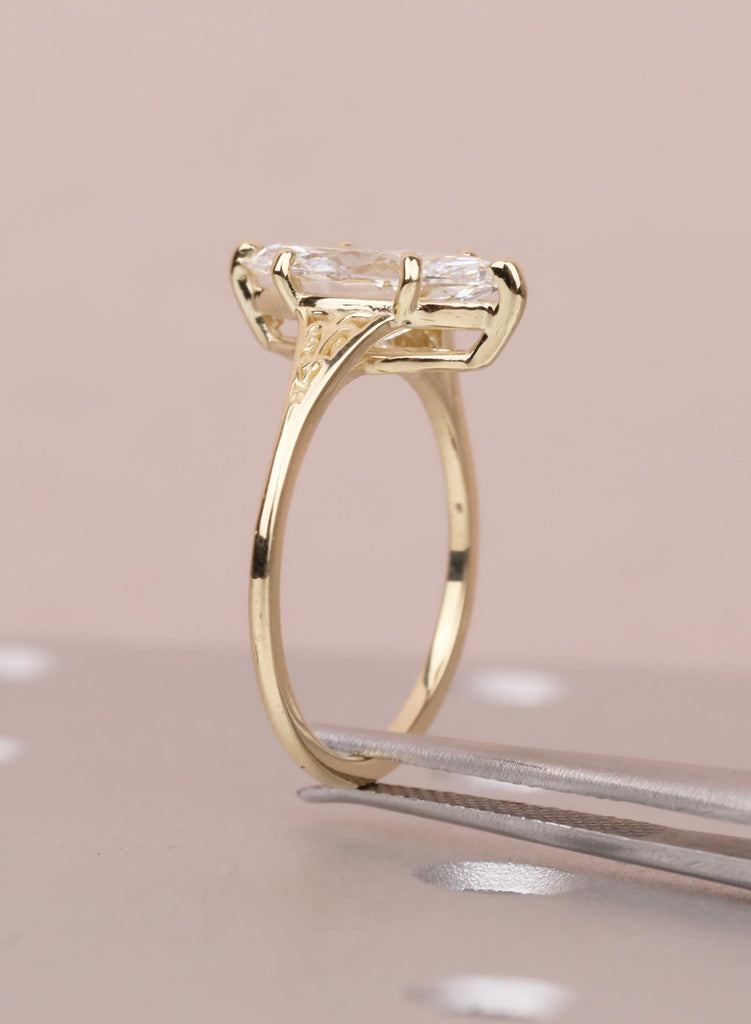 Vintage Lab Diamond Marquise Cut Victorian Filigree Ring, 14K Solid Gold Heirloom Proposal Ring, Custom Women's Wedding Anniversary Ring image #12