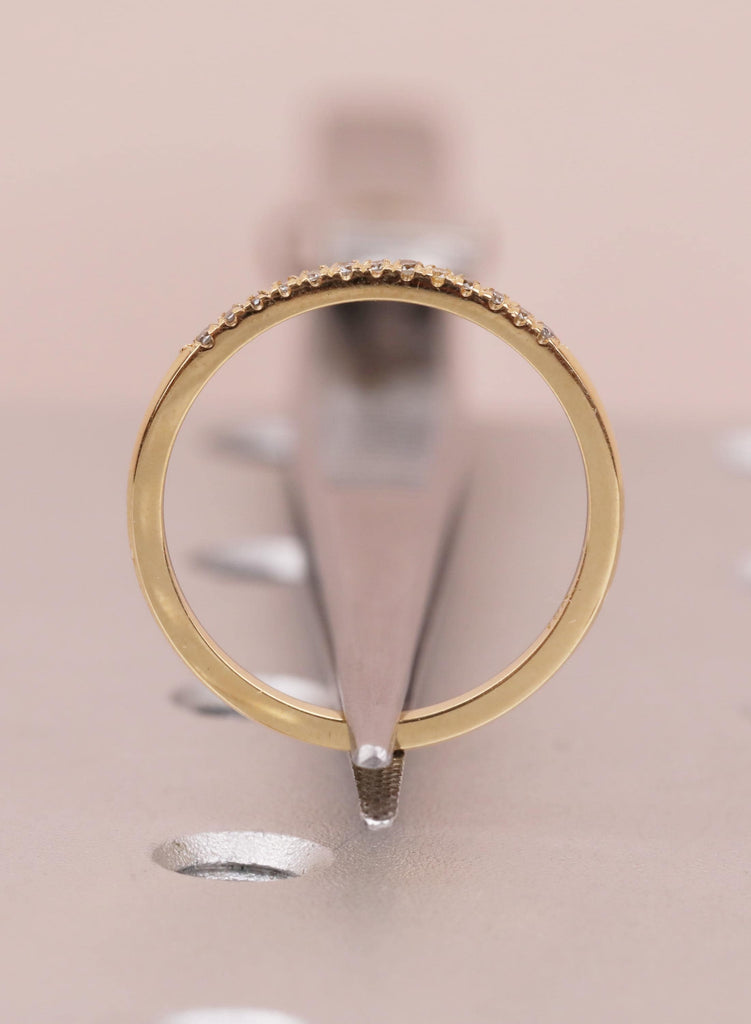 Dainty 18K Gold Salt and Pepper Wedding Ring, Unique Matching Band for Her, Half Eternity Stacking Ring, Round Galaxy Diamond Bridal Jewelry image #5