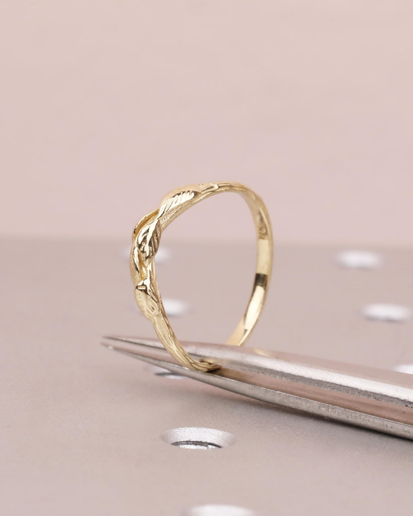 Nature Inspired Leaf Wedding Band | Curved Leaf Ring, Twig Engraved Stacking Band | Platinum or Solid Gold Matching Ring