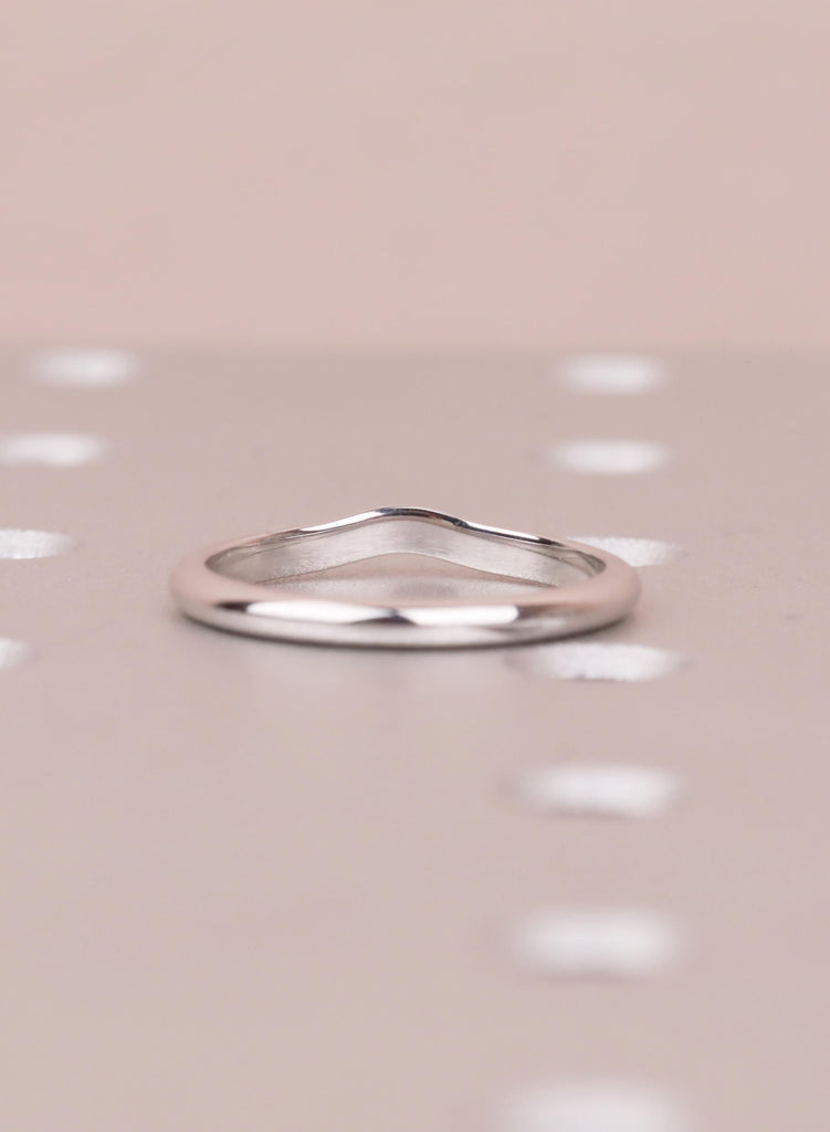 Curved 14K White Gold Women's Wedding Band, 3.1mm Custom Stackable Wedding Ring for Woman, Minimalist Dainty Stacking Band, Handmade Jewelry image #3
