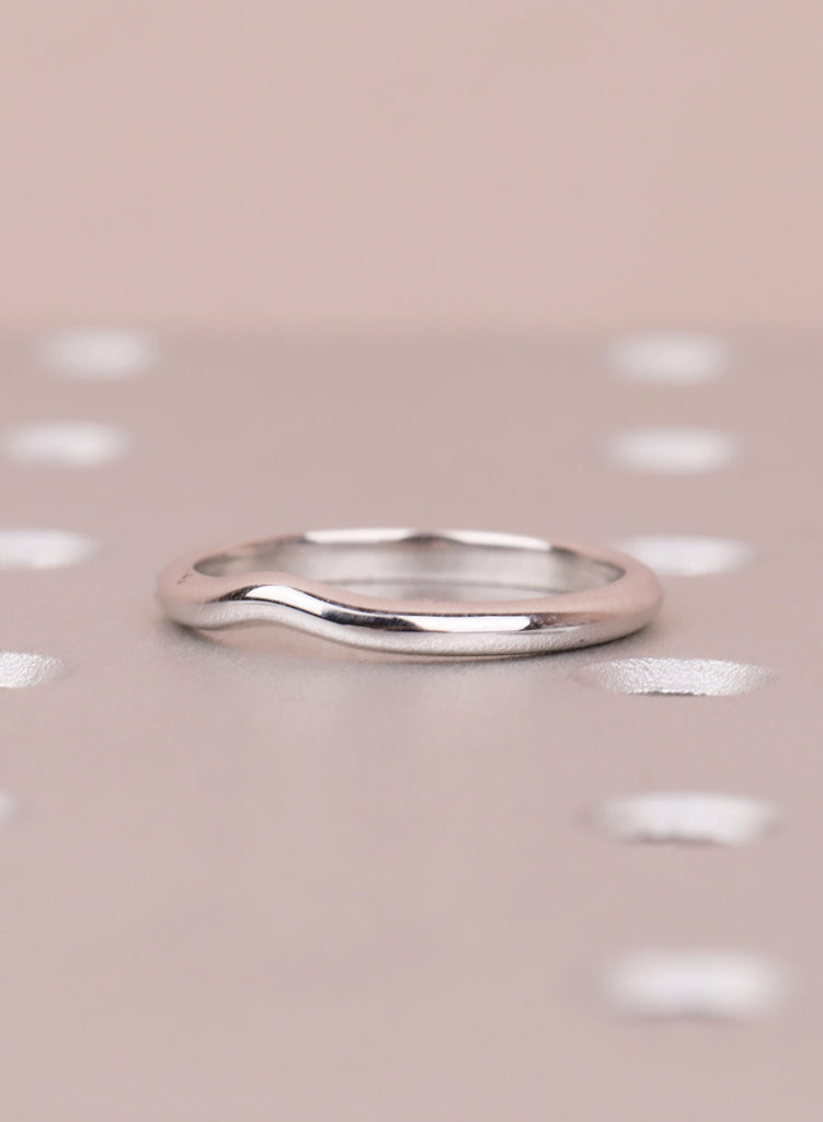 Curved 14K White Gold Women's Wedding Band, 3.1mm Custom Stackable Wedding Ring for Woman, Minimalist Dainty Stacking Band, Handmade Jewelry image #5