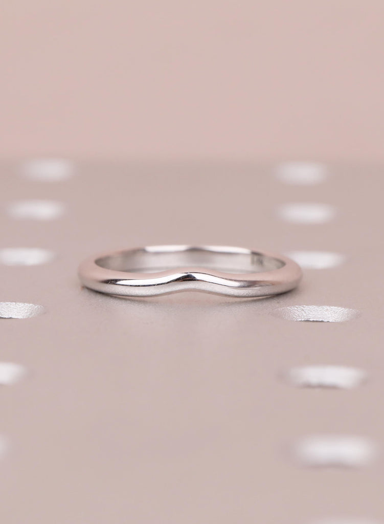 Curved 14K White Gold Women's Wedding Band, 3.1mm Custom Stackable Wedding Ring for Woman, Minimalist Dainty Stacking Band, Handmade Jewelry image #8
