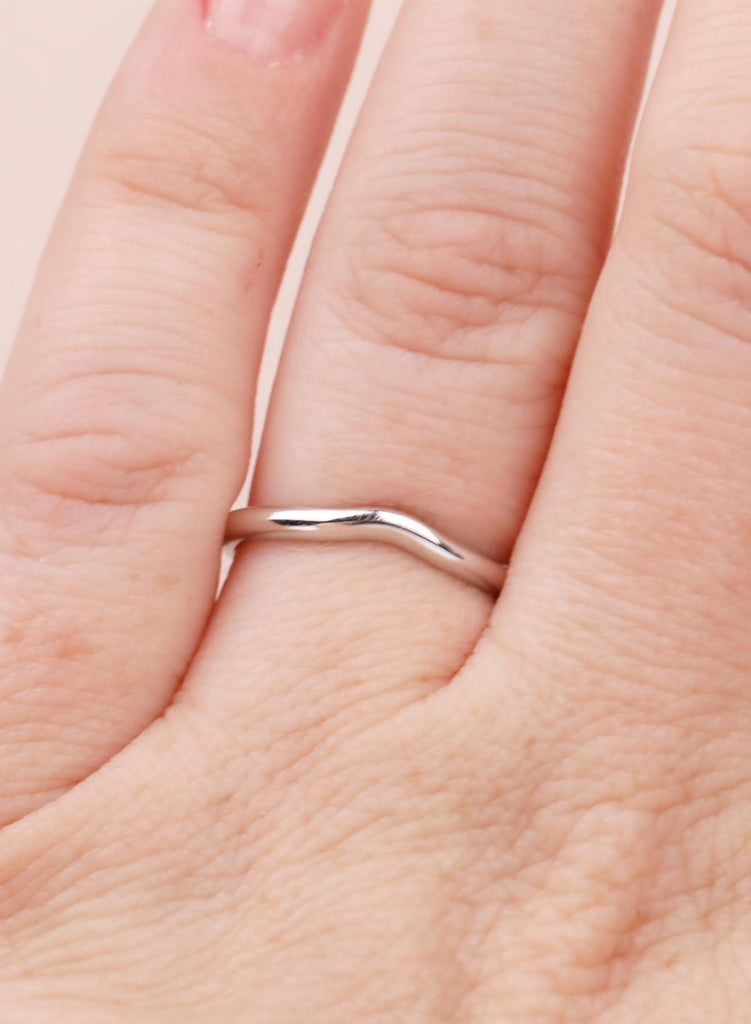 Curved 14K White Gold Women's Wedding Band, 3.1mm Custom Stackable Wedding Ring for Woman, Minimalist Dainty Stacking Band, Handmade Jewelry image #12