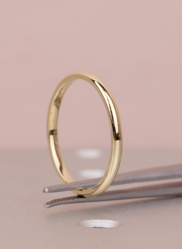 Domed 14K Yellow Gold Wedding Band for Men, 2mm Men's Gold Ring, Simple Plain Wedding Ring, Dainty Solid Gold Band, Minimalist Stacking Ring image #5