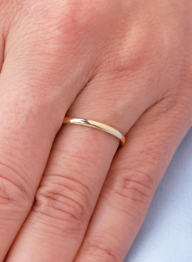 Domed 14K Yellow Gold Wedding Band for Men, 2mm Men's Gold Ring, Simple Plain Wedding Ring, Dainty Solid Gold Band, Minimalist Stacking Ring image #3