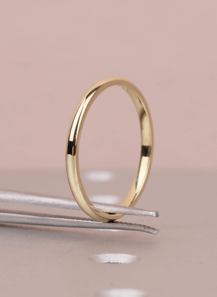 Domed 14K Yellow Gold Wedding Band for Men, 2mm Men's Gold Ring, Simple Plain Wedding Ring, Dainty Solid Gold Band, Minimalist Stacking Ring image #9