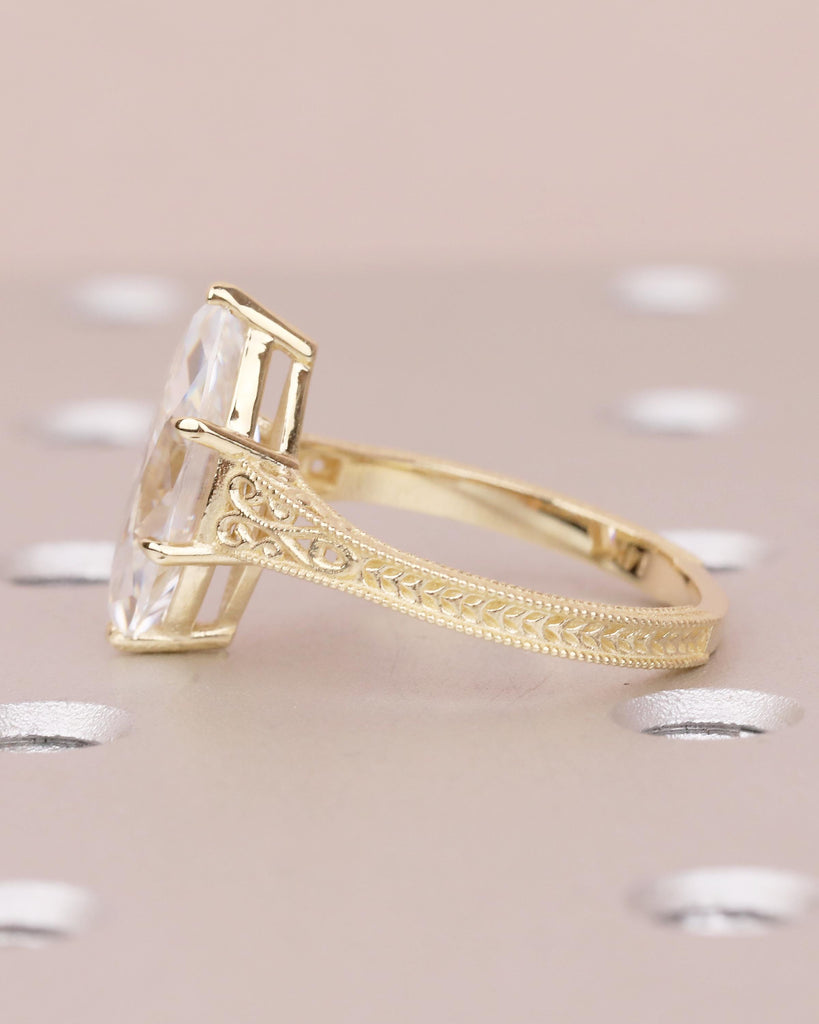 Marquise Lab Grown Diamond Engagement Ring, Vintage Heirloom Ring, Victorian Filigree Band, Milgrain 14k Yellow Gold Wedding Rings for Women image #14