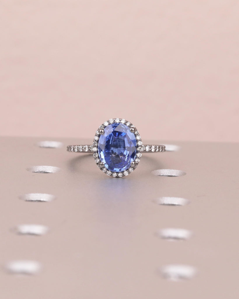 Diamond Halo Blue Sapphire Ring