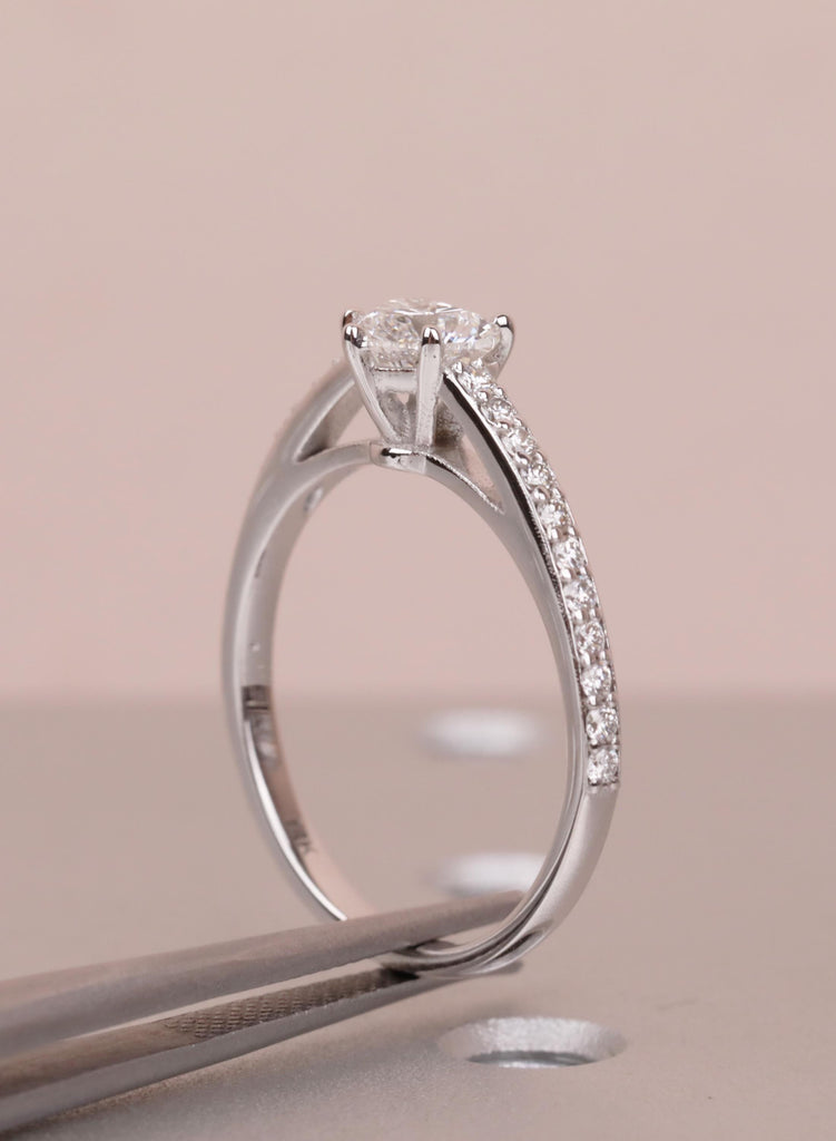 Heart Moissanite Ring, 14k White Gold Pave Side Stones Diamond Engagement Ring, Promise Ring for Her, Anniversary Wedding Bridal Jewelry image #11
