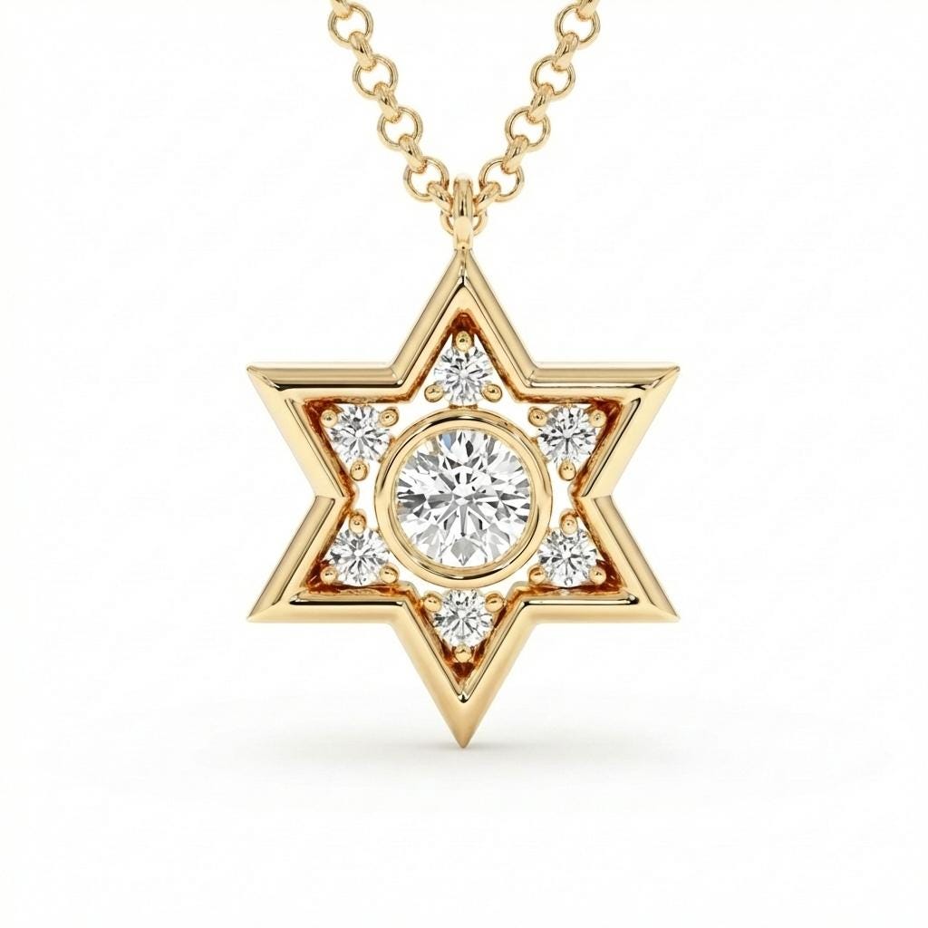 Religious Jewish Star Necklace | Moissanite Star of David Necklace | 14k/18k Gold Magen David Pendant | Unique Gold Jewelry