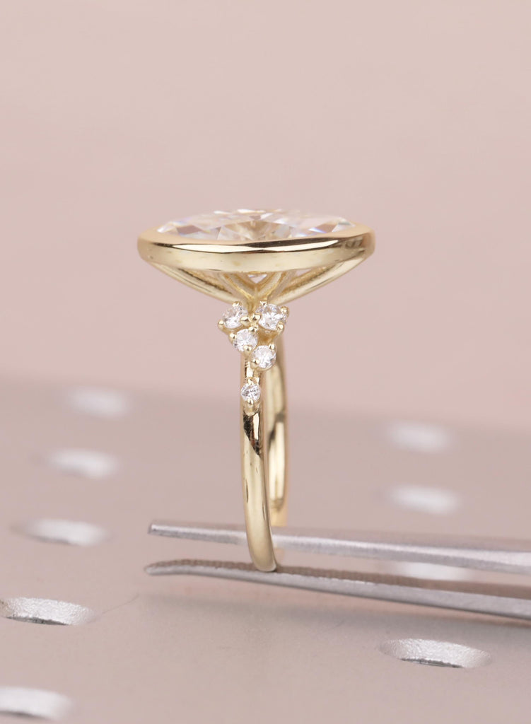 Marquise VVS Moissanite Engagement Ring for Her, Solid Gold 14K Yellow, Unique Bezel set Wedding Ring, Unique Diamond Snowdrift Cluster Ring image #11