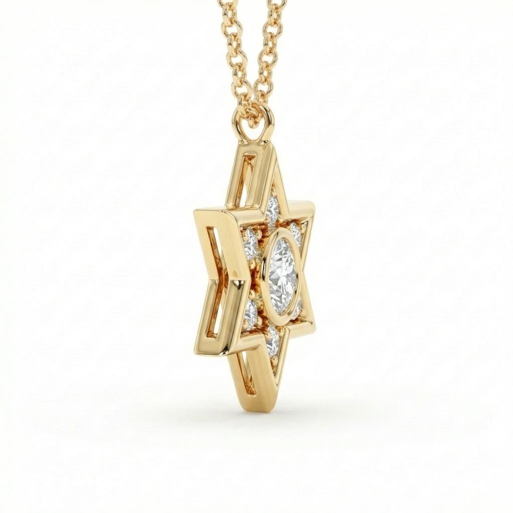 Unique Jewish Jewelry Diamond Star Necklace | 14k/18k Gold Star of David Necklace | Gold Religious Pendant | Magen David Necklace image #3