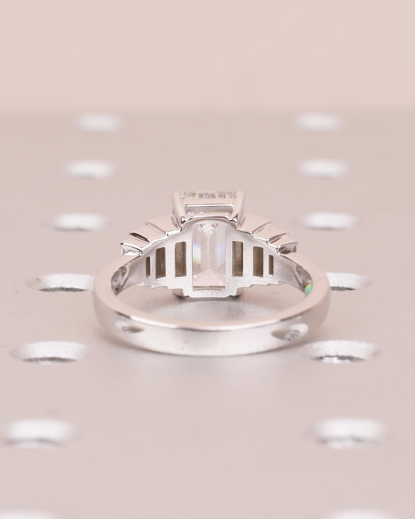 Emerald Cut Diamond Cluster Ring, 2.5-6ct Lab Grown Diamond Engagement Ring, Art Deco 14k White Gold Ring, Big Statement Rings for Women image #9