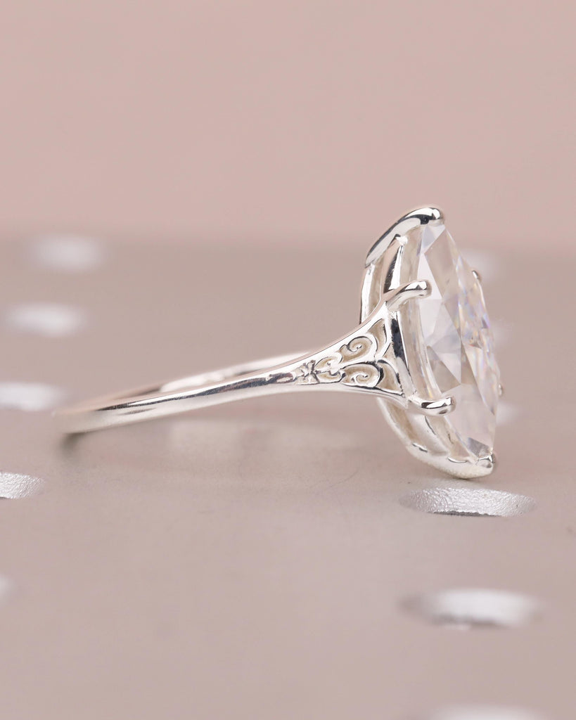 Marquise Lab Diamond Engagement Ring, Vintage Style 925 Sterling Silver Ring image #4