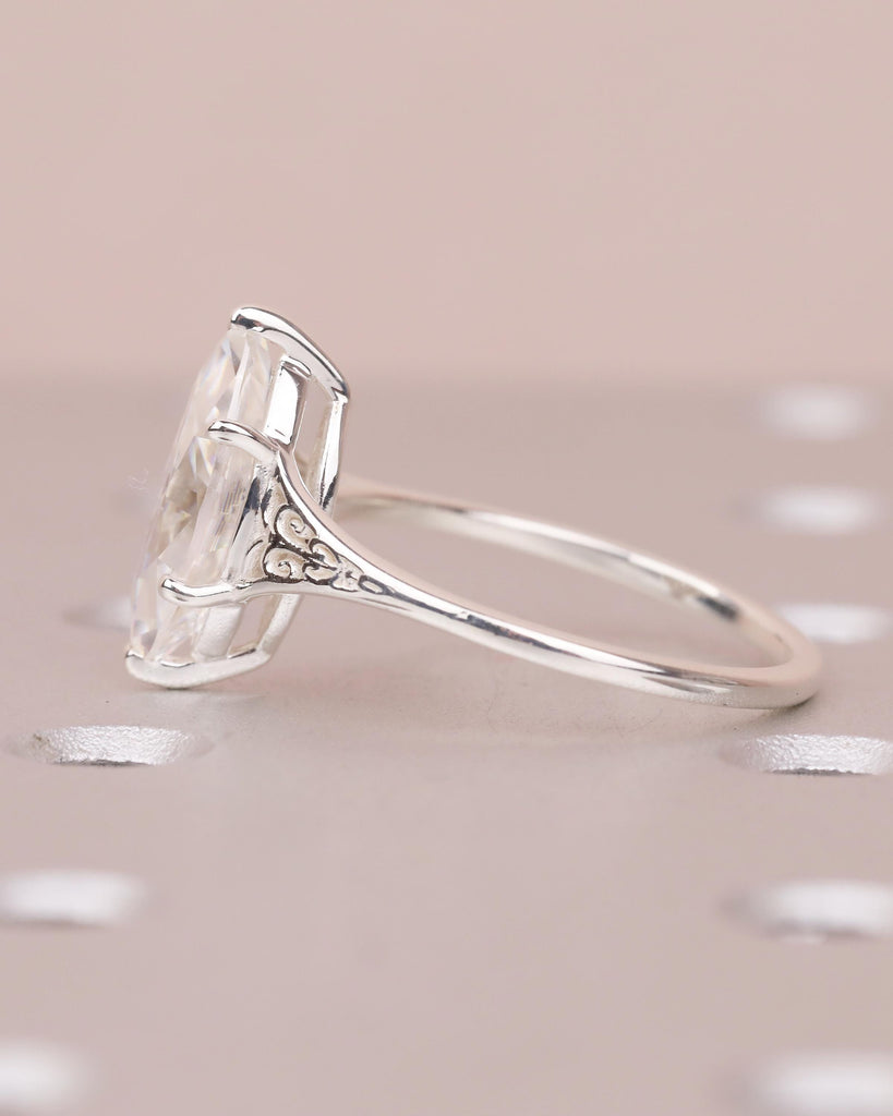 Marquise Lab Diamond Engagement Ring, Vintage Style 925 Sterling Silver Ring image #10