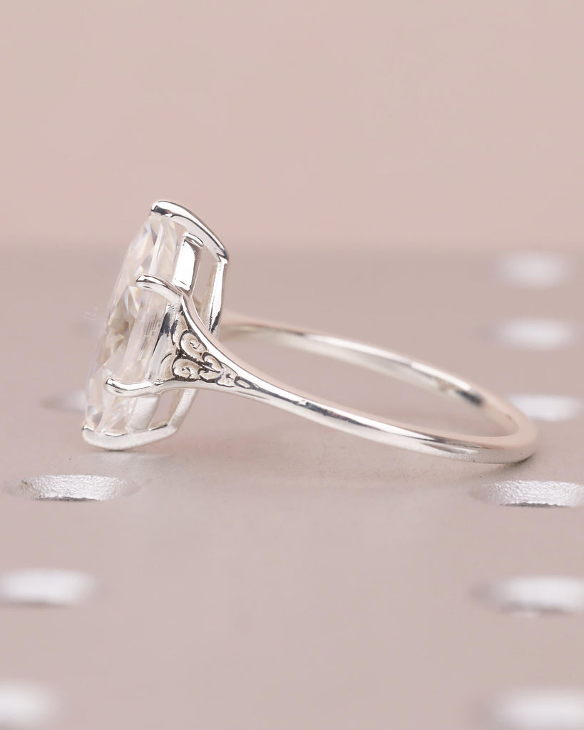Marquise Engagement Ring, Victorian Sterling Silver Moissanite Rings image #4