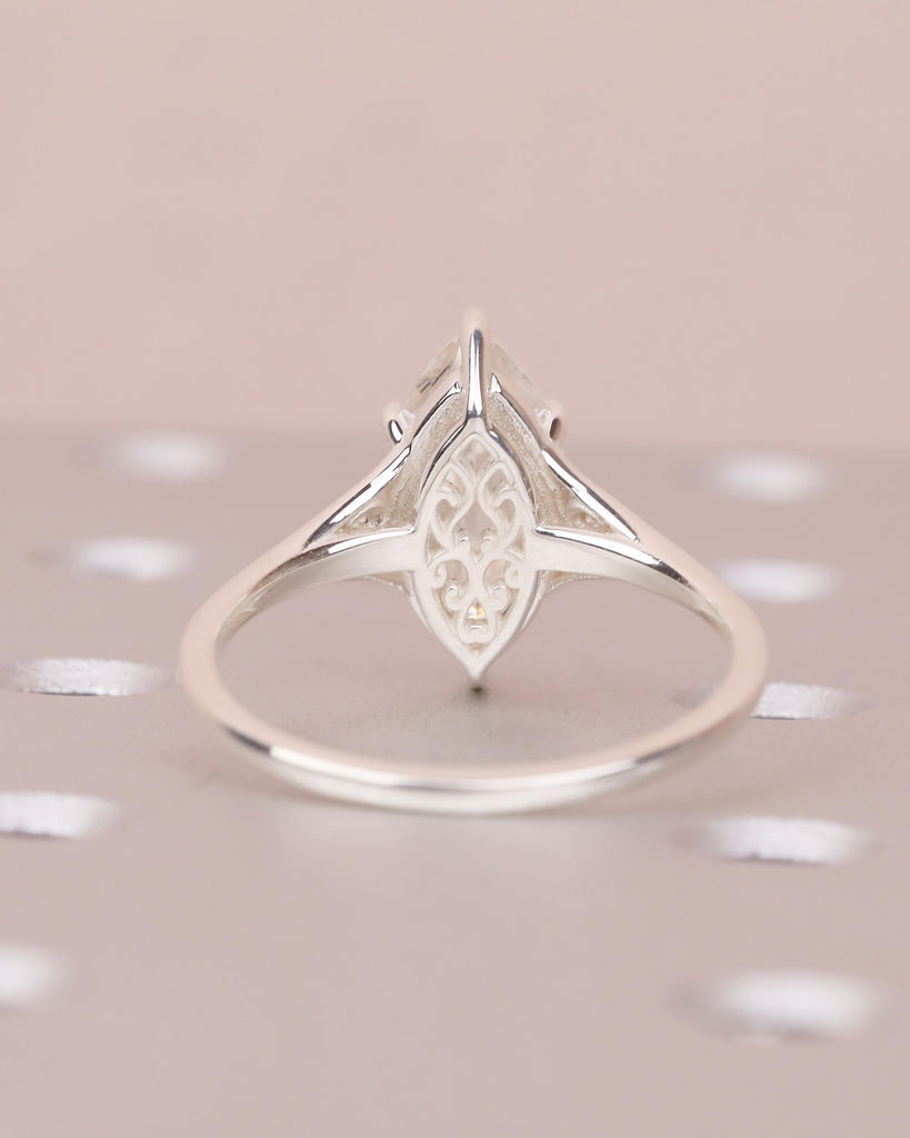Marquise Engagement Ring, Victorian Sterling Silver Moissanite Rings image #6
