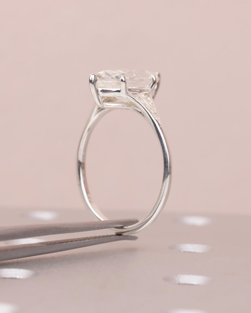 Marquise Engagement Ring, Victorian Sterling Silver Moissanite Rings image #13