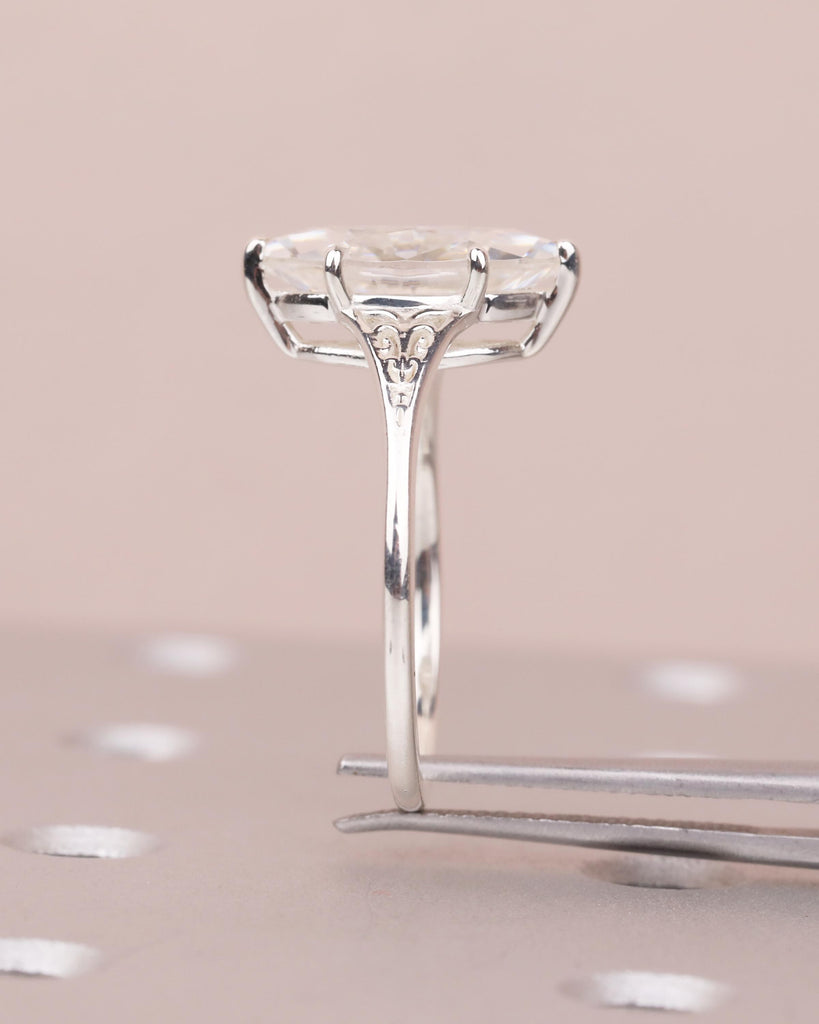 Marquise Engagement Ring, Victorian Sterling Silver Moissanite Rings image #7