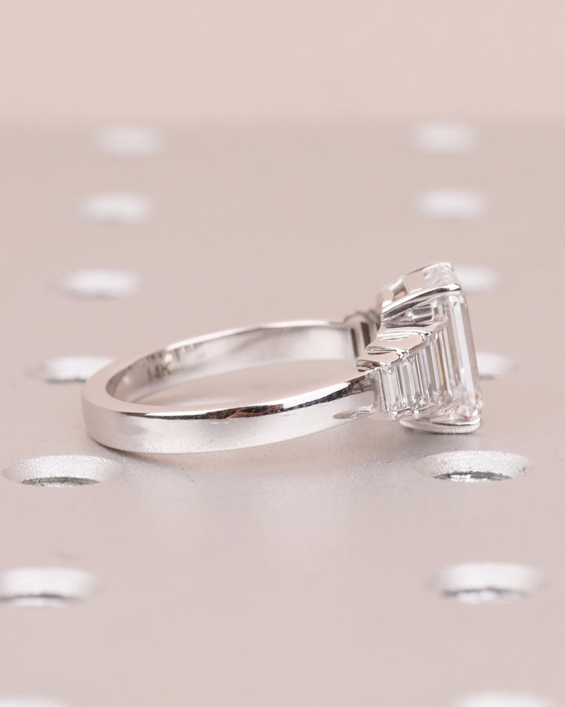 Emerald Cut Diamond Cluster Ring, 2.5-6ct Lab Grown Diamond Engagement Ring, Art Deco 14k White Gold Ring, Big Statement Rings for Women image #6